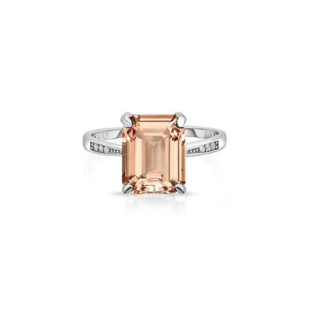 Emerald Cut Glass - 4.00 CTTW Morganite Emerald Cut Sterling Silver Ring