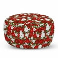 thumbnail image 1 of Christmas Pouf Cover with Zipper, Poinsettia Flower Holly and Mistletoe in Natural Traditional Combination, Soft Decorative Fabric Unstuffed Case, 30" W X 17.3" L, White Red Green, by Ambesonne, 1 of 5