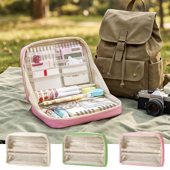 Multi-layer Transparent Pencil Pouch, Large Capacity Cloth Makeup Brush Bag, Multifunctional Stationery Storage Bag for Home Office Travel Hotel Daily Use
