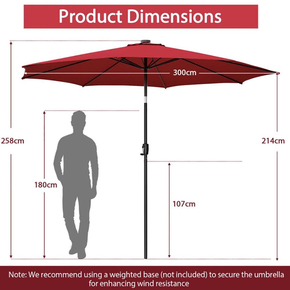 Aimee Lii 10 Feet Patio Umbrella with 112 Solar Lights and Crank Handle, Sunbrella Patio Umbrellas, Red