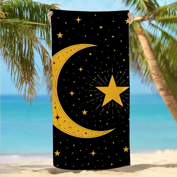 RKSupls 30x60inch Beach Towel Golden Crescent And Guiding Star Oversized Microfiber Beach Towel, Machine Washable Ultra-Soft Microfiber Ideal for Bathroom beach yoga