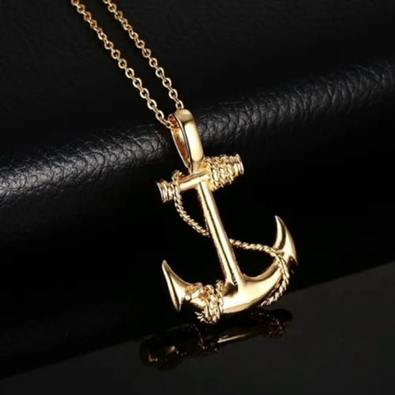 HOOUN Stainless Steel Sea Anchor Pendant with 24" Chain Necklace-Gold
