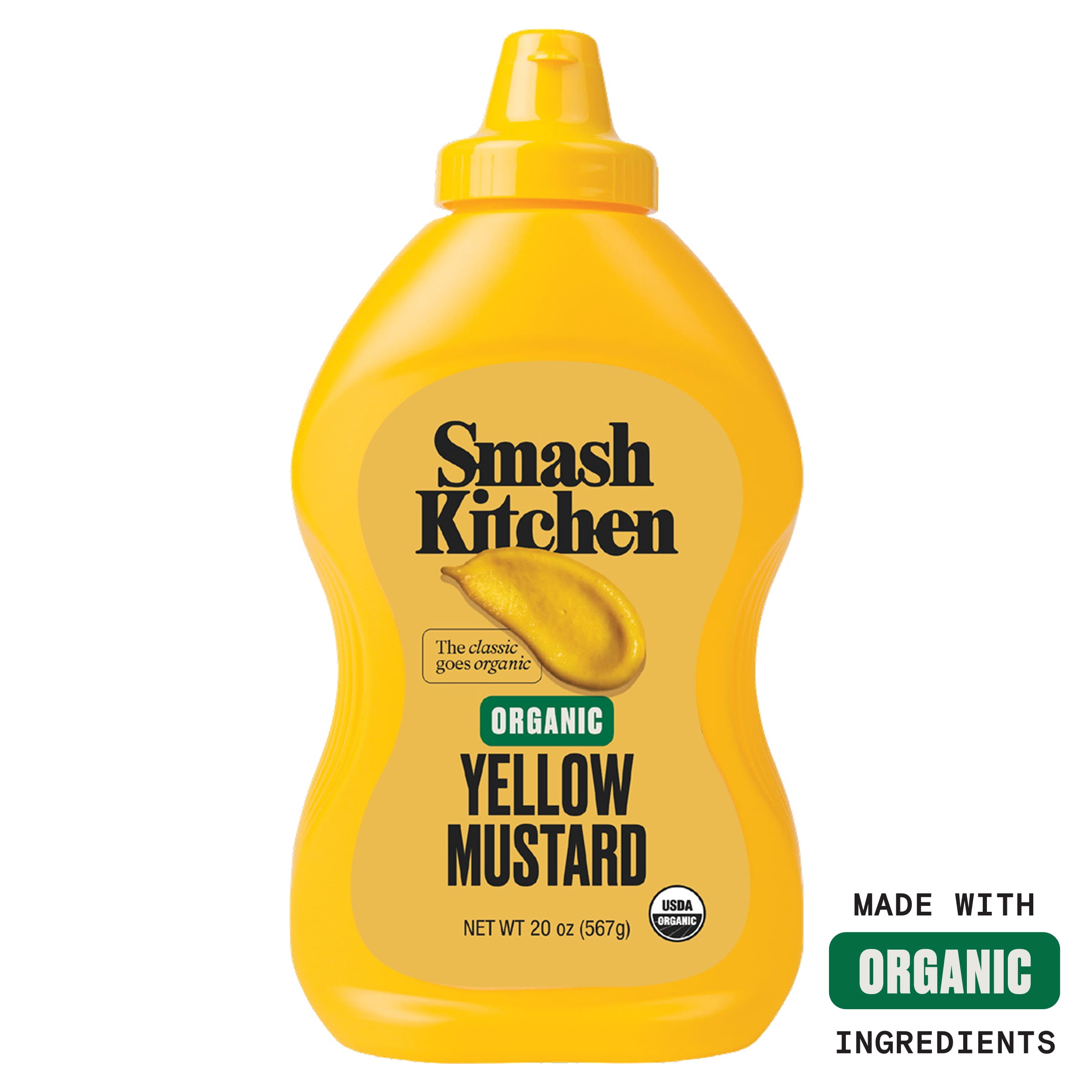 (12 pack) Smash Kitchen Organic Yellow Mustard, 20 oz Bottle