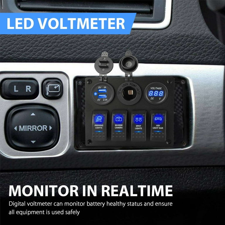 KAOLALI 8 Speed Switch Panel, 12V/24V Rocker Switch Panel 4.2A Dual USB Charger Cigarette Lighter IP65 Waterproof for Boat Motorhome Caravan Shipping Red