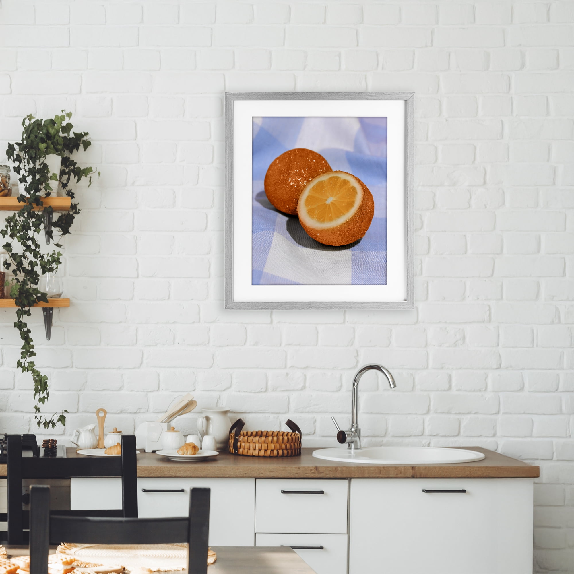 Stupell Industries Glimmer Orange on Blue Gray Framed Print Under Glass, design by LISH Creative