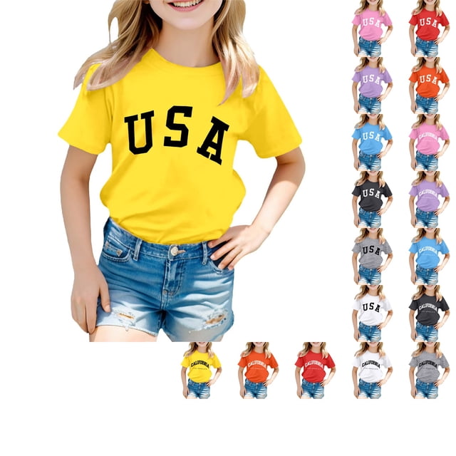 SUXIAN T-Shirts Actifs pour Enfants Mode Décontractée Imprimé Col Rond Ample Manches Courtes T-Shirt Haut Col Rond T-Shirt pour Enfants Jaune_001 3-4 Ans