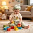 thumbnail image 3 of Staki Baby Boys Clothes Baby Boys 2PCS Pants Sets Short Sleeve Romper Print Pants Sets Summer Clothes 3 6 Months(Beige, 3-6 Months), 3 of 6