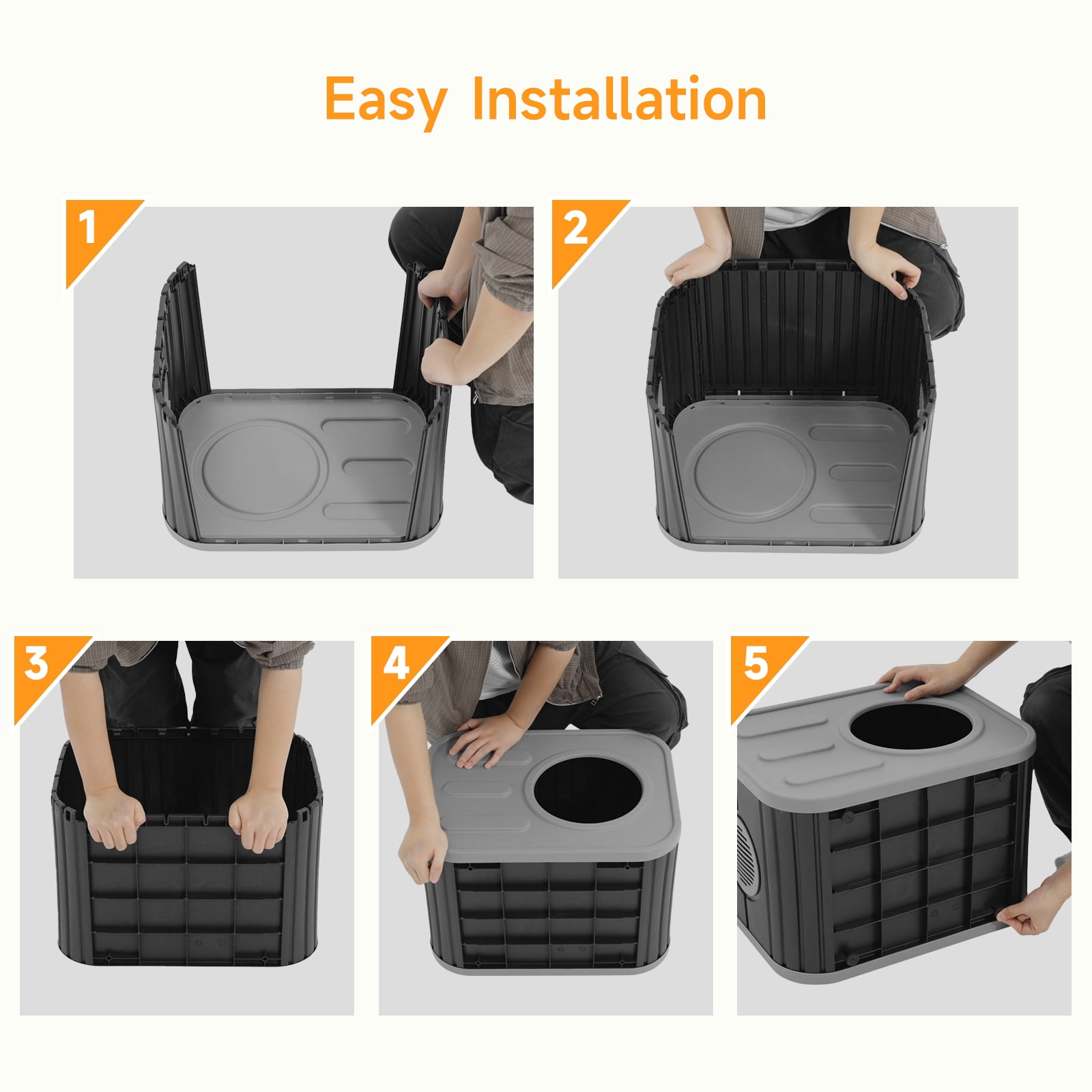 Dovov Cat House, Weatherproof Cat Shelter Camera-Shaped Cat Cage for Indoor & Outdoor Cats, Dual Ventilation Windows Cattery, Black Gray