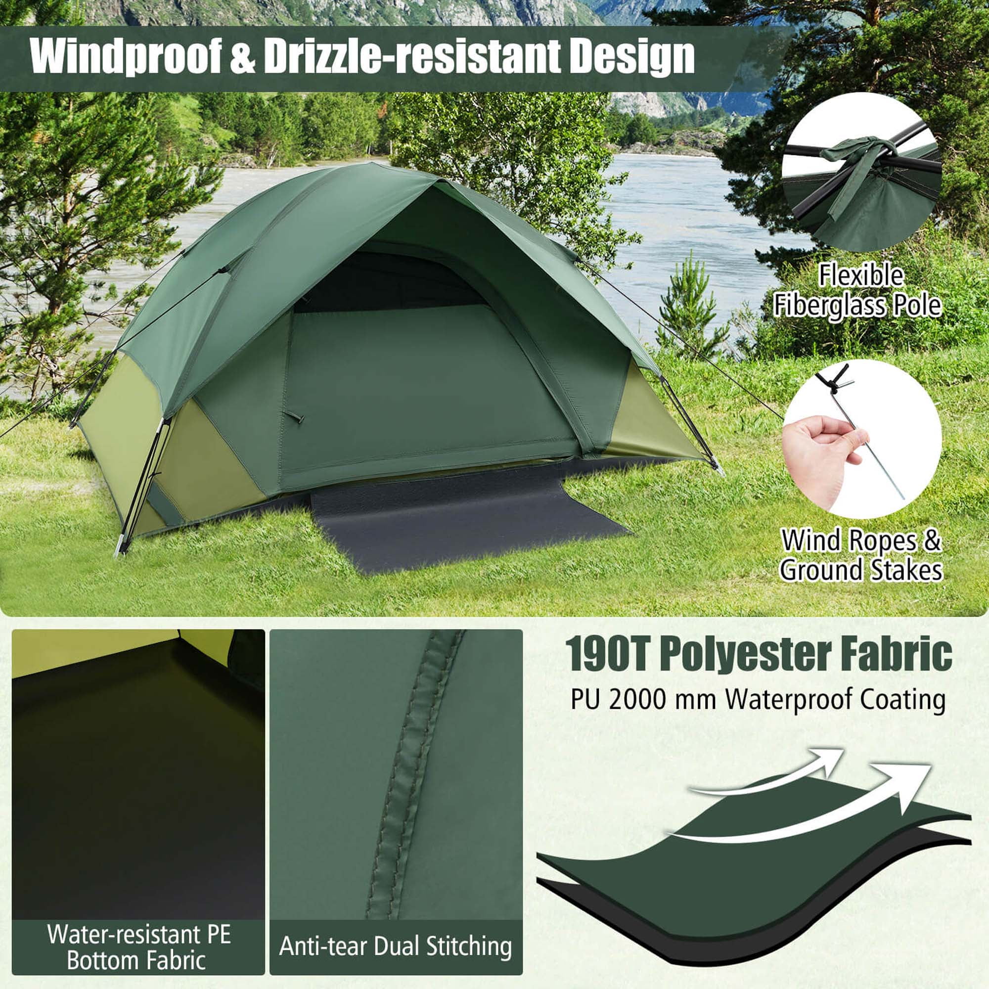 Costway 2-Person Lightweight Outdoor Tent with Removable Rain Fly Carrying Bag