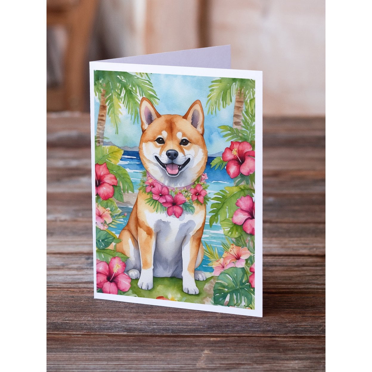 Shiba Inu Luau Greeting Cards Pack of 8 7 in x 5 in