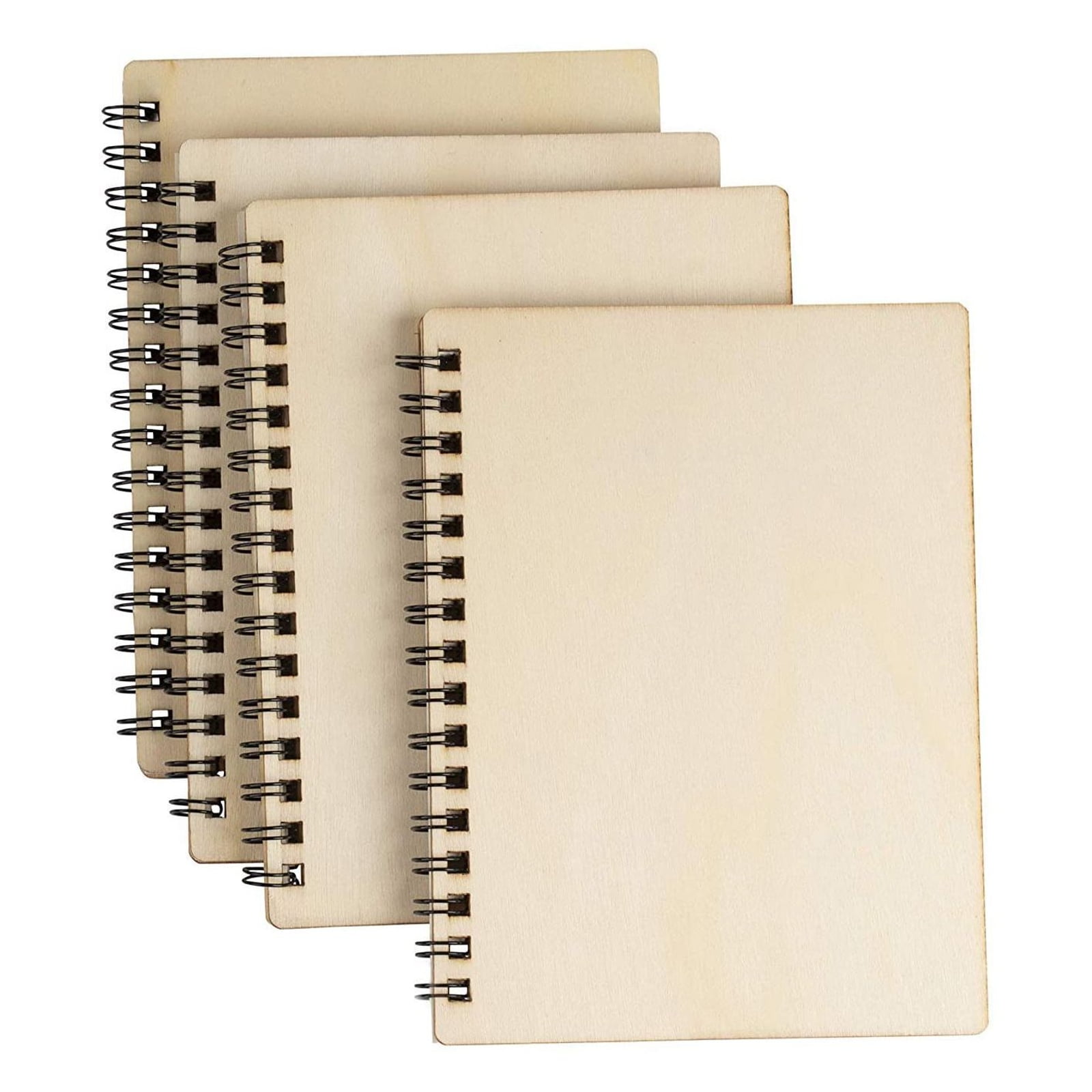 4 Pack A6 Spiral Bound Travel Journal with Wooden Cover, 20 Sheets Each, 4.5 x 5.8 In