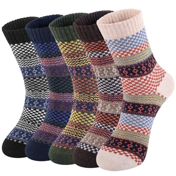 Loritta 5 Pairs Wool Socks for Women, Crew Cozy Boot Winter Warm Thick Socks Gifts Size 5-9
