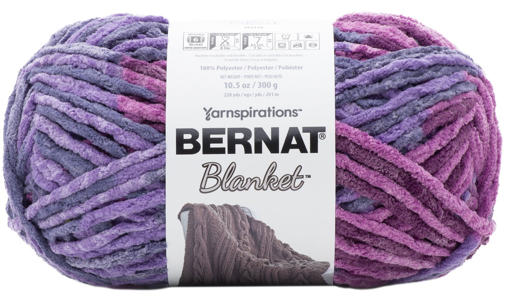 Bernat® Blanket™ #6 Super Bulky Polyester Yarn, Purple Sunset 10.5oz/300g, 220 Yards, Polyester #6 Super Bulky Yarn