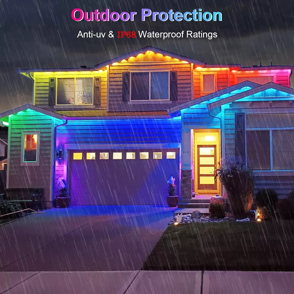 100FT Permanent Outdoor Lights,RGB+IC Eaves Lights with App & Remote Control，50 Scene Modes, IP68 Waterproof, for Christmas, Holiday, Daily & Pool Party Decor, House Roof Lighting