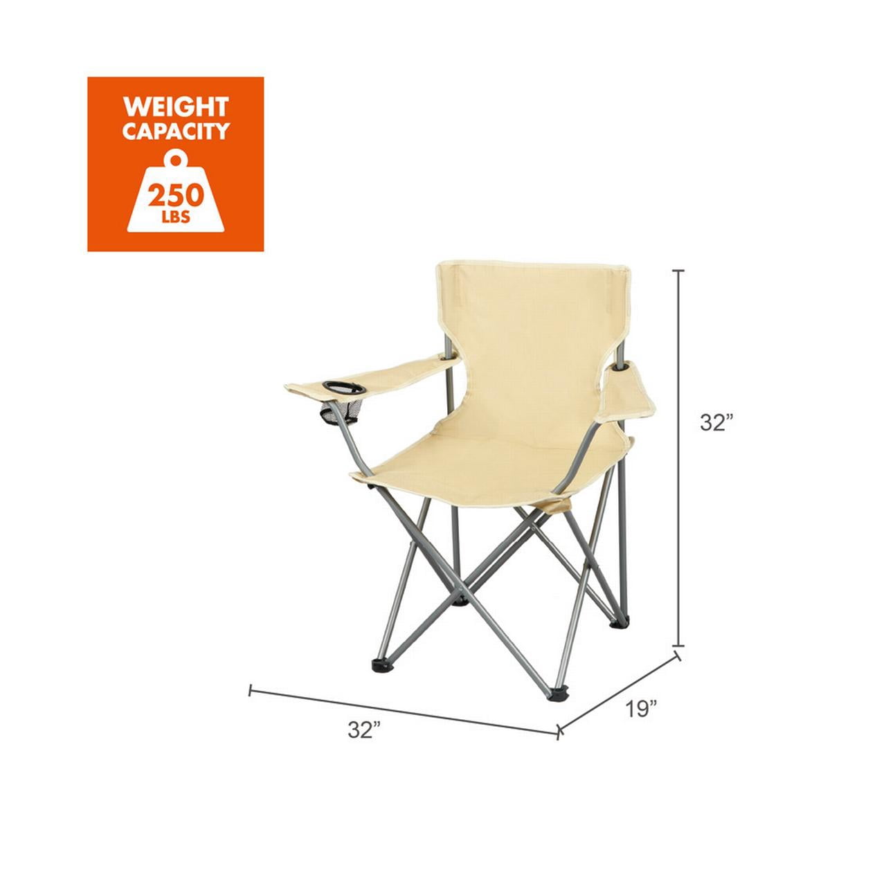 Ozark Trail Quad Folding Camp Chair with Cup Holder, Gold