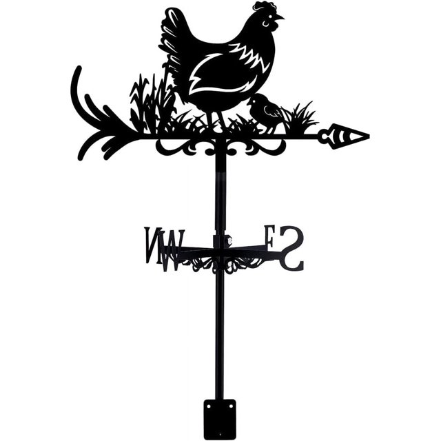Veleta de metal con forma de gallina y hierba, con forma de animales, de hierro forjado, para techo, jardín, señal de dirección, decoración de granja para exteriores, indicador hueco de dirección del