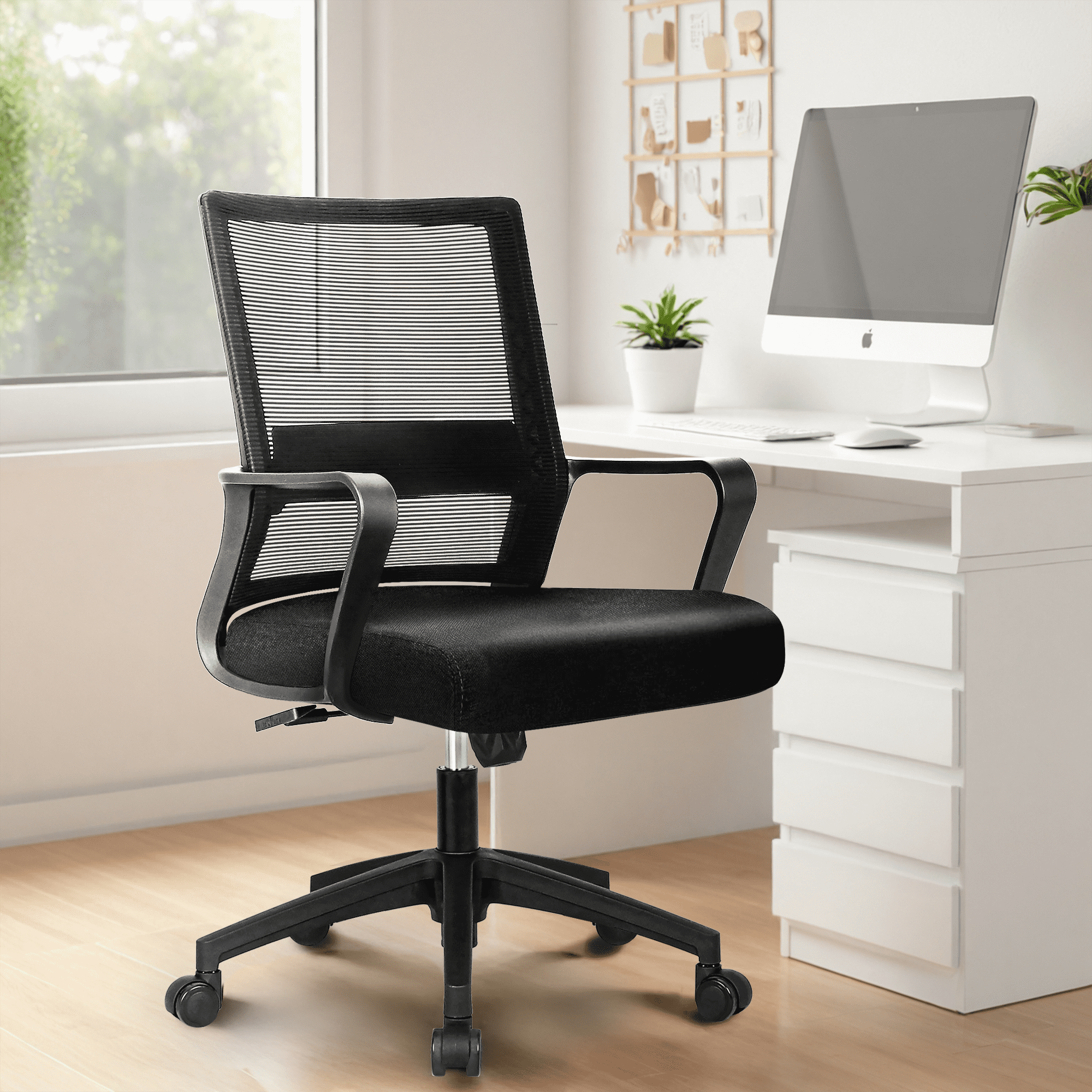 NEO CHAIR Office Chair Gaming Desk Computer Chair Ergonomic Mesh Mid Back with Wheels Lumbar Support Comfy Swivel Adjustable for Home (Black)