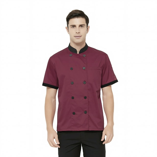 TOPTIE Veste de Chef à Manches Courtes Rouge Légère à Boutons Uniforme de Chef