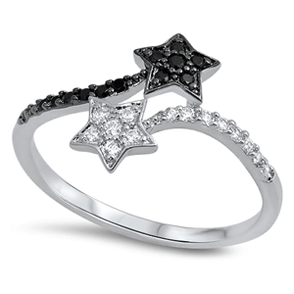 Rose Gold Tone Moon & Star Design Cubic Zirconia Womens 925 Sterling Silver Ring Sizes 4-10 