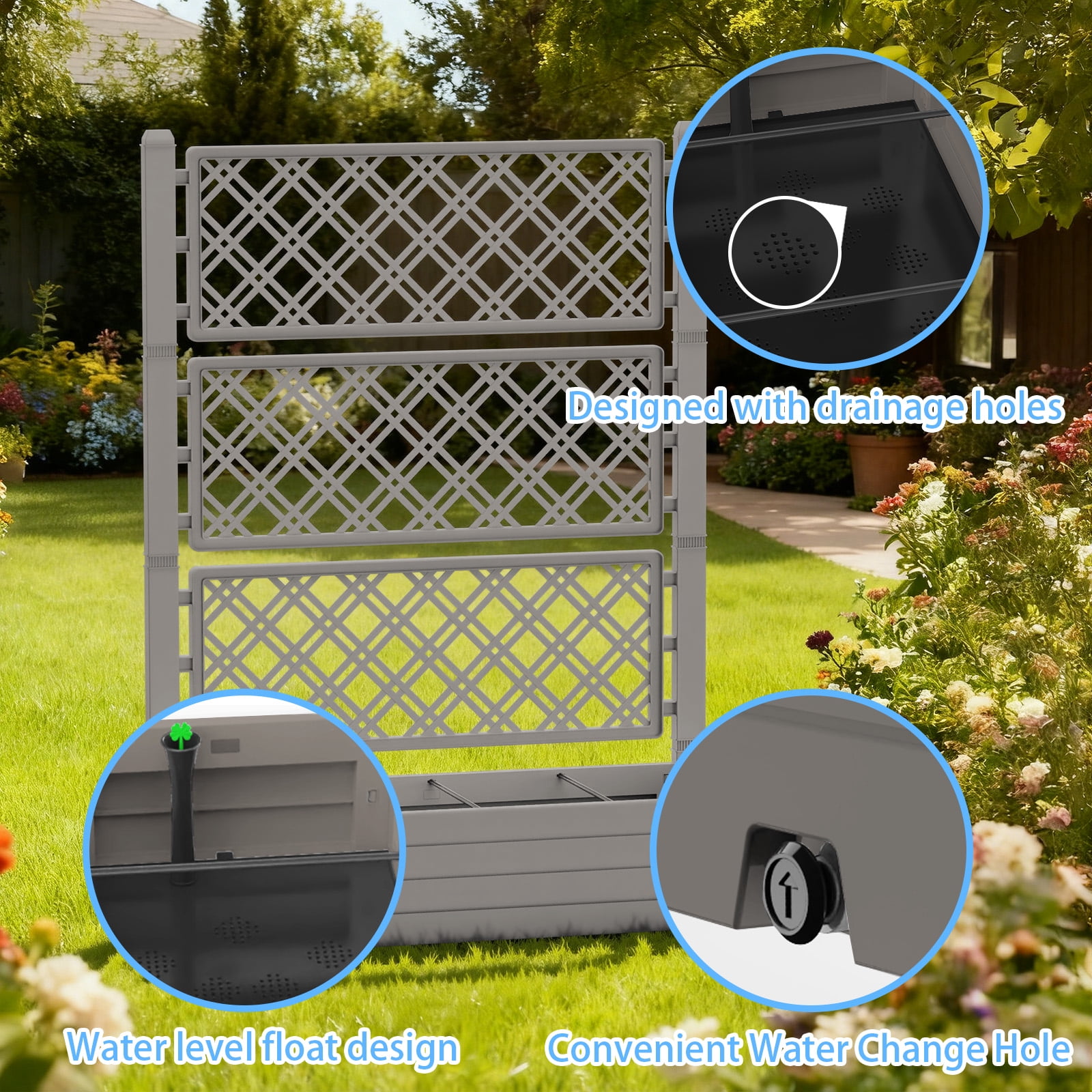 MAYEERTY Freestanding Raised Garden Bed with Trellis, Built-In Water Storage Planter for Climbing Plants Vegetables Flowers Garden Yard