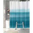 thumbnail image 3 of Split Shower Curtain for Transfer Bench, Turquoise White Ombre Fabric Shower Curtains for Bathroom, Modern Country Abstract Stripes Tub Sliding Transfer Bench Waterproof Bath Curtains 72"x96", 3 of 9