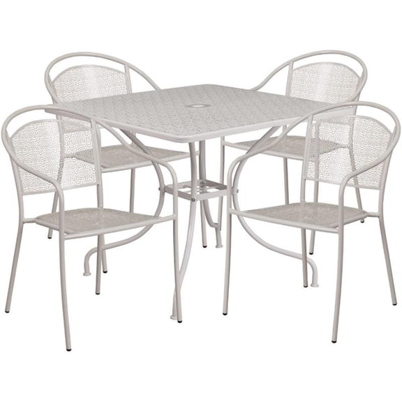 Bowery Hill 5 Piece 36" Square Steel Flower Print Patio Dining Set in Silver
