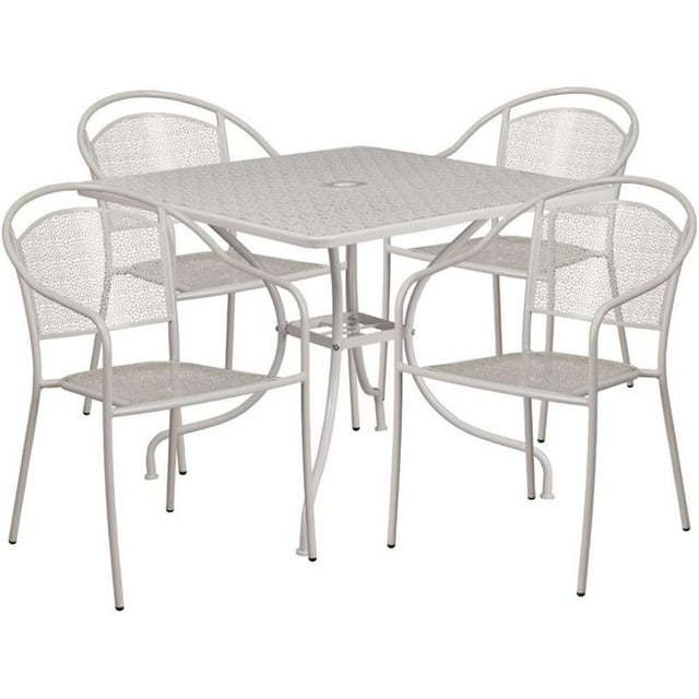 Bowery Hill 5 Piece 36" Square Steel Flower Print Patio Dining Set in Silver