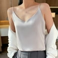 thumbnail image 2 of WCMZJ Women's Silk Tank Top Ladies V Neck Camisole Silky Loose Sleeveless Blouse Satin Tank Shirt Gray 3XL, 2 of 5