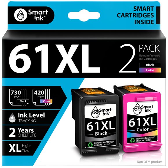 Smart Ink Remanufactured Ink Cartridge Replacement for HP 61XL 61 XL 2 Combo Pack to use with HP Envy 4500 5530 Deskjet 1000 1050 1512 1513 2540 2542 2549 3510 3050 3050A 4630 553