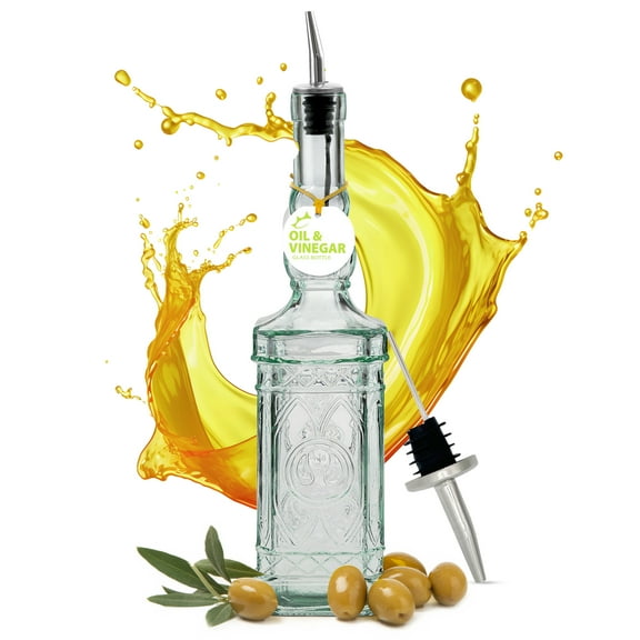 Couronne Co. Embossed Recycled Glass Cooking Oil Bottle with Pour Spout, Olive Oil Dispenser Bottle for Kitchen - Clear