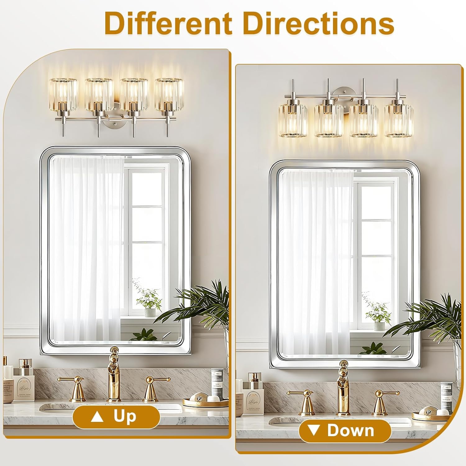 NATYSWAN 4 Lights Round Crystal Vanity Lights, Modern Crystal Wall Light Bath Mirror Light Fixture Over Mirror Bathroom Wall Sconces for Bathroom Living Room