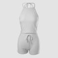 thumbnail image 5 of TEAJOPSUU Womens 2 Piece Sets Halter Sleeveless Tank Top High Drawstring Waisted Shorts Sets Slim Fitted Hot 2 Piece Clothing Sets White, 5 of 6