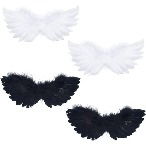4Pcs Mini Angel Wings for Crafts Black and White Feather Angel Wings Soft Fluffy Winglets Decorative Angel Feather for DIY Ornament Stuffed Animals Decoration (4x8.5 Inch) Making DIY