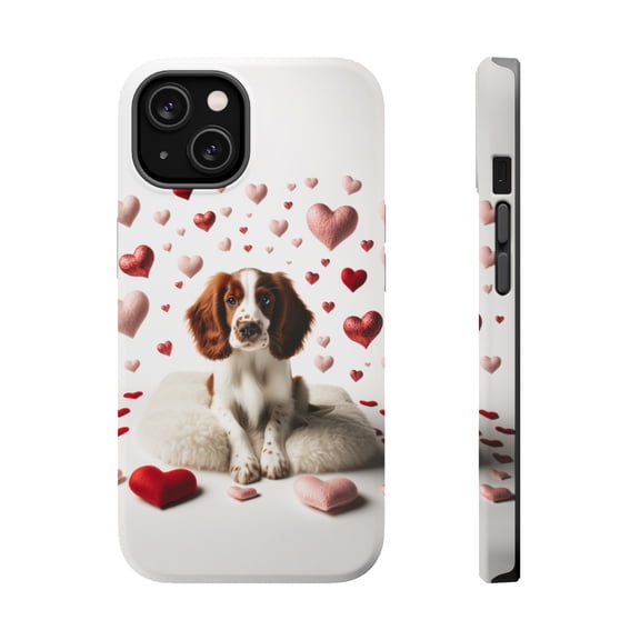 DistinctInk Tough Case for Apple iPhone 14 PLUS (6.7" Screen), Compatible with MagSafe Charging - Valentine's Day Welsh Springer Spaniel