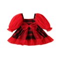 thumbnail image 1 of 1-5Years Robes de Noël pour les Tout-Petits Fille Plaid Cou Carré Maille Manches Bouffantes une Ligne Tulle Princesse Robe de Soirée Robes Rouges 4-5 Ans, 1 of 7