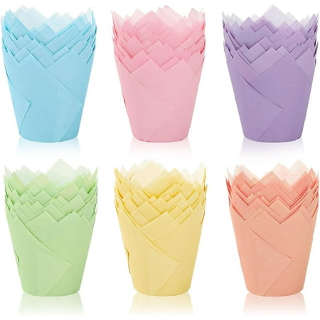 XD4-180Pcs Pastel Tulip Cupcake Liners Colorful Muffin Baking Cups Pink Blue Purple Yellow Orange Green Cupcake Wrappers for Spring Easter Holiday Party Supplies*04