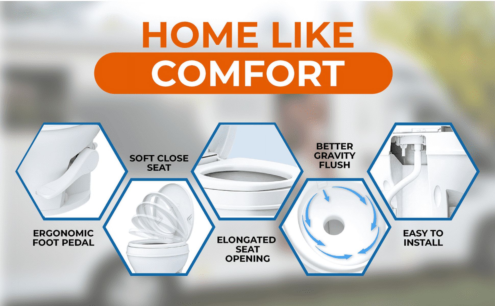 SEAFLO RV Toilet - Standard Height, Gravity Flush, Foot Pedal, Soft Close Lid (Bone Color)