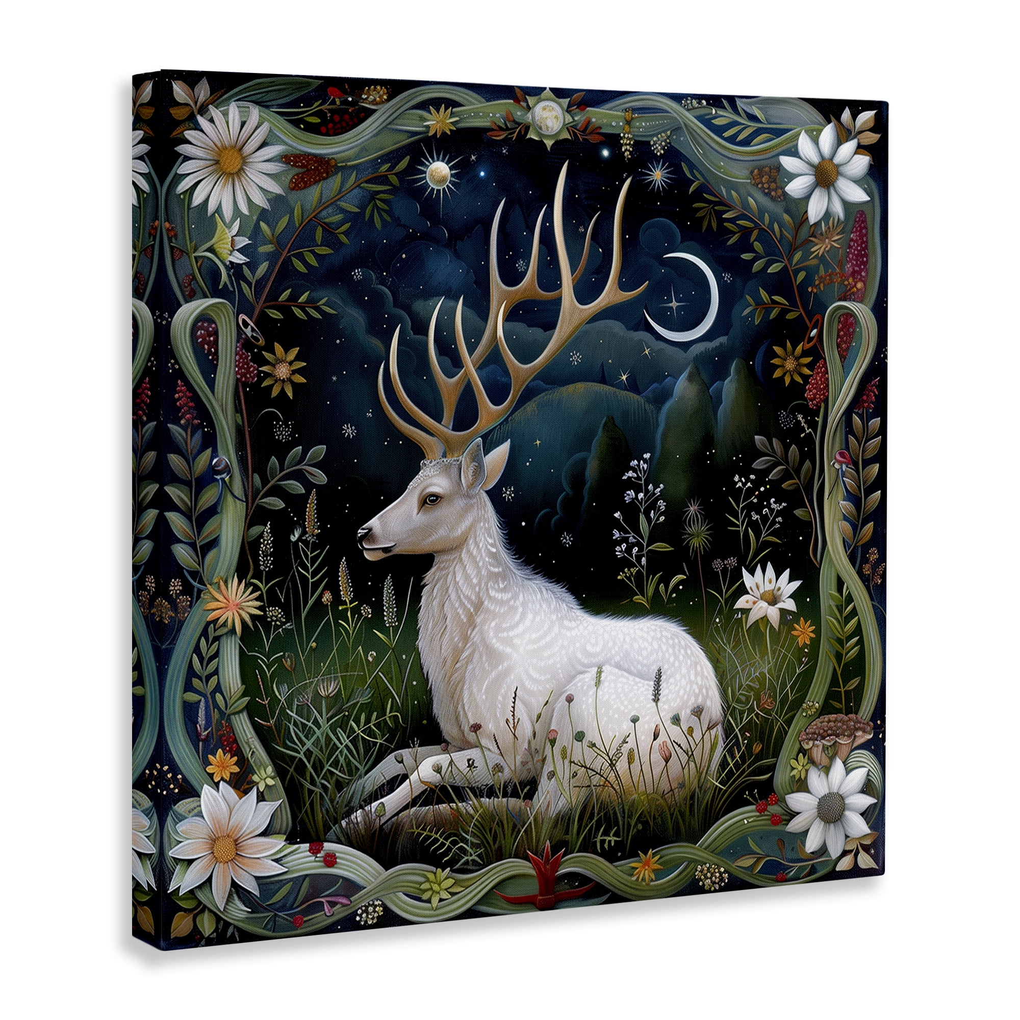 Stupell Industries White Deer Forest Scene Animals Painting Wrapped Canvas Art Print Wall Art, 30 x 30