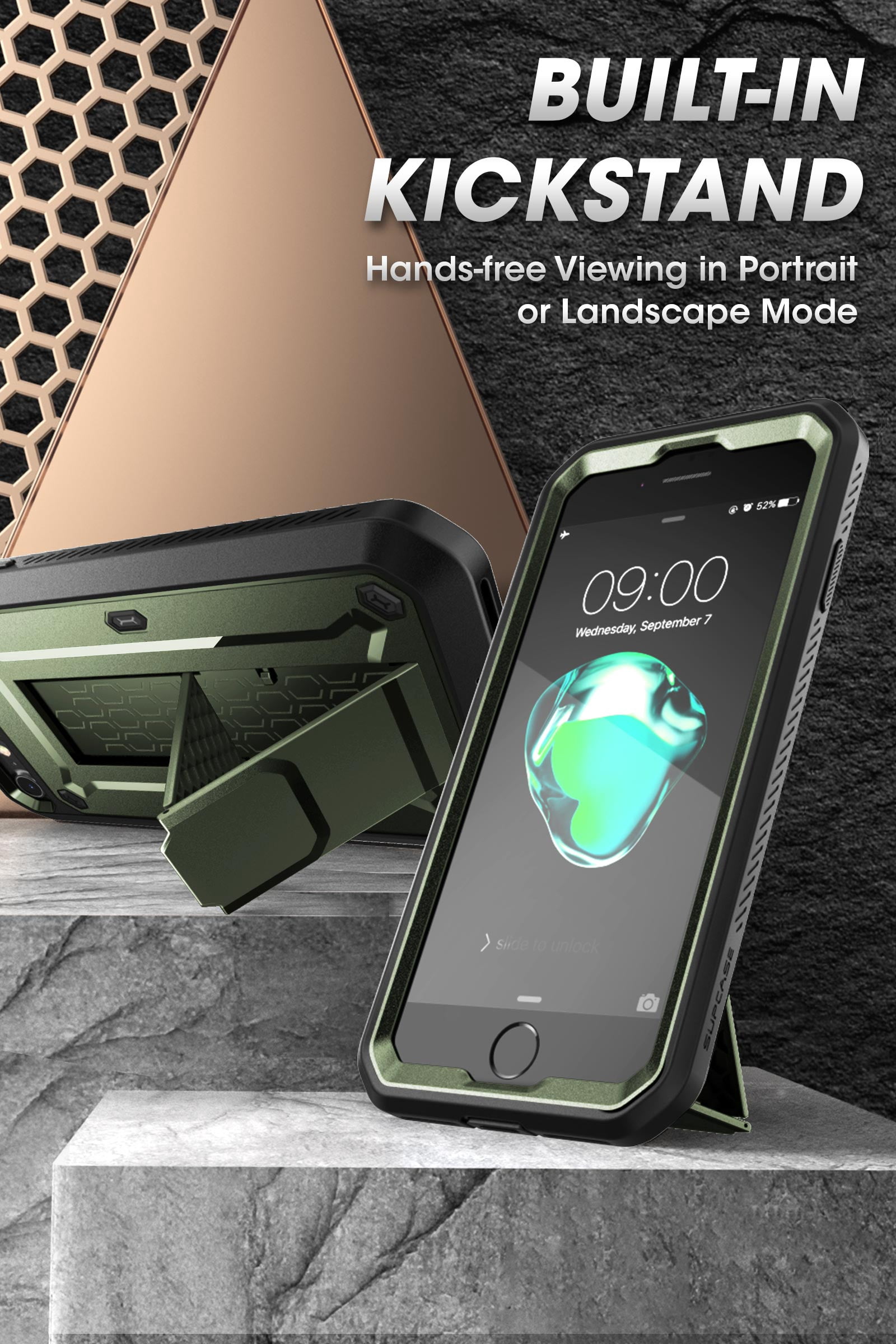 SupCase Unicorn Beetle Pro Series Case Designed for iPhone SE (2022/2020) / iPhone 7 / iPhone 8, Built-in Screen Protector Full-Body Rugged Holster & Kickstand Case (Guldan)