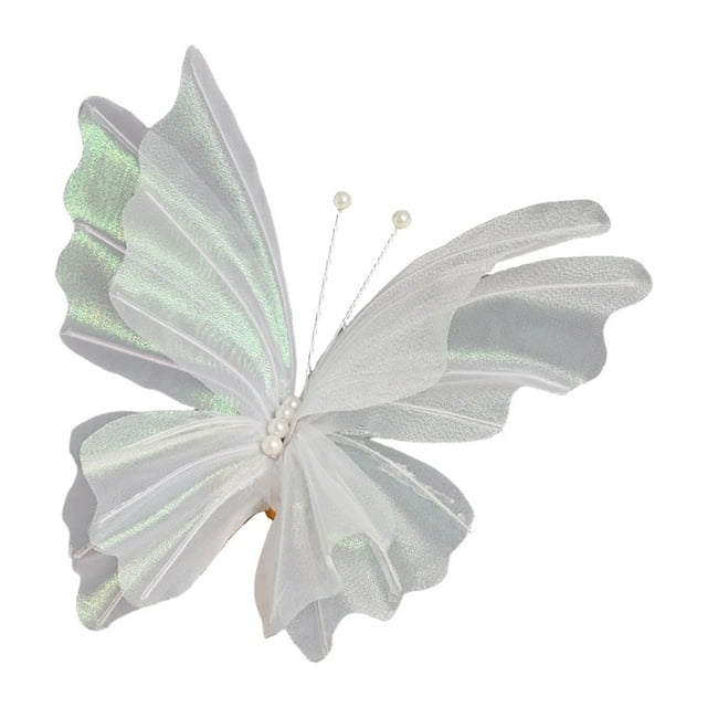 Adorno de mariposa artificial 3D para pared, accesorio decorativo para fotos de fiestas Blanco