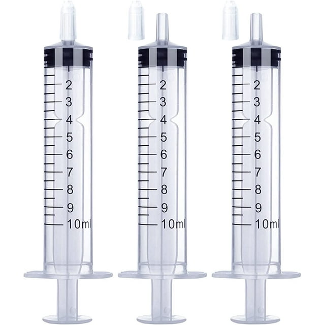 Jeringa de 10 ml para líquidos, uso oral, laboratorios científicos, medición, dispensación, con tapón - paquete de 3