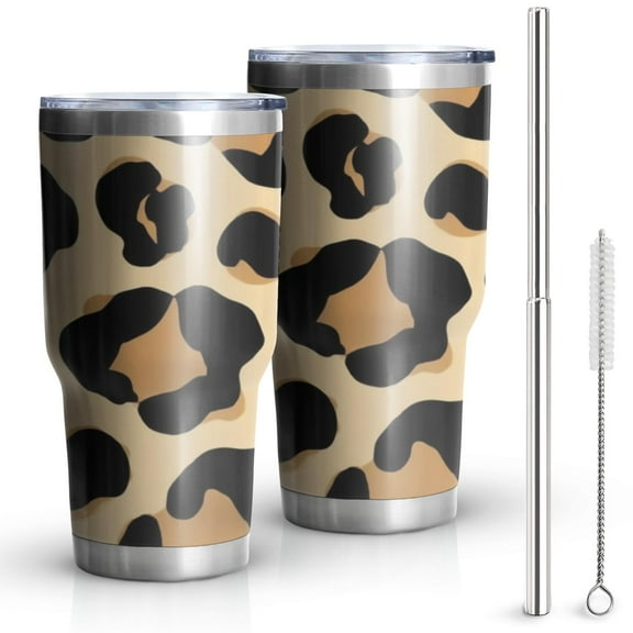 30oz Leopard Print Pattern Tumblers Stainless Steel Tumbler with Lid and Straw,Vacuum Insulated Double Wall Travel Tumbler Cups Mug with Cleaning Brush for Coffee,Tea