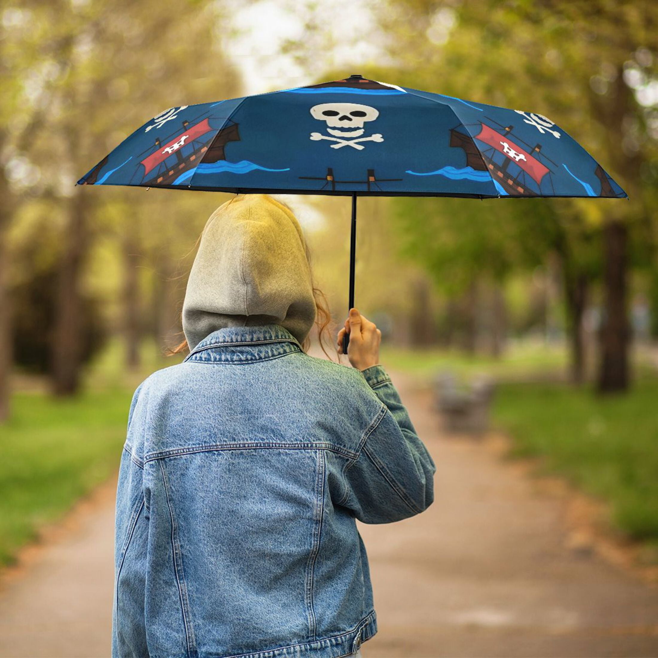 ALAZA Skulls UPF 50+ Compact Folding Umbrella for Rain Travel Umbrella Packable