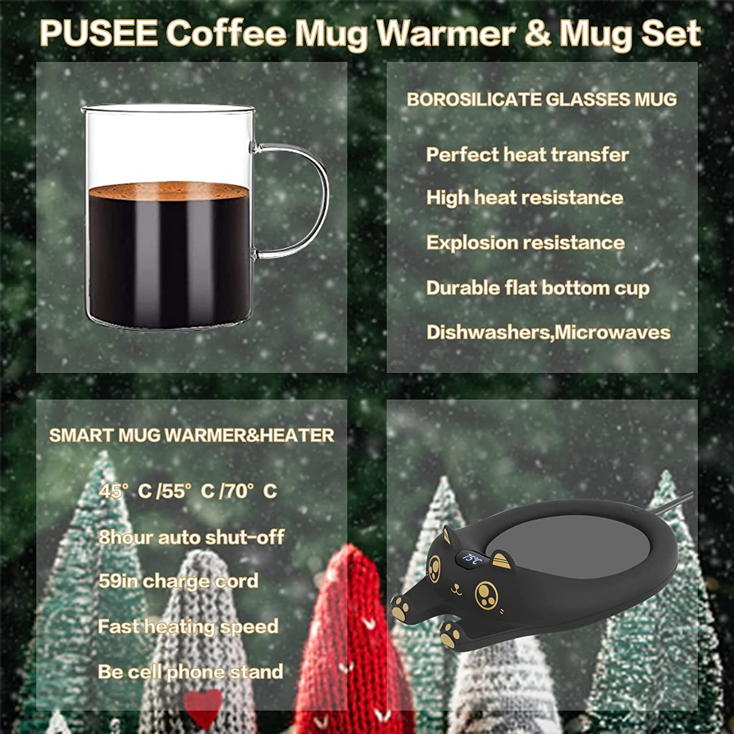 Coffee Mug Warmer & Mug Set, Cute Coffee Cup Warmer for Desk Home Office  Use,Electric Beverage Warmer with 3 Temp Settings, Smart Coffee Warmer  Plate for Tea Water Milk Cocoa Auto Shut