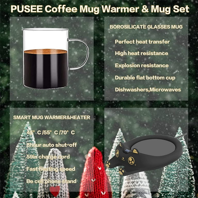  PUSEE Coffee Mug Warmer & Cute Cat Mug Set, Coffee Cup Warmer  for Desk with Auto Shut Off, Beverage Warmer with 3 Temp Settings, Candle  Warmer Coffee Warmer with Mug Set