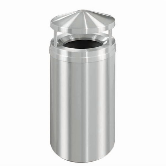 Sturdy Essentials 33 Gallon Satin Aluminum Waste Receptacle | Heavy-Duty Commercial Trash Bin | Rust & Tarnish Resistant | Durable Indoor Waste Container | (Canopy Top)
