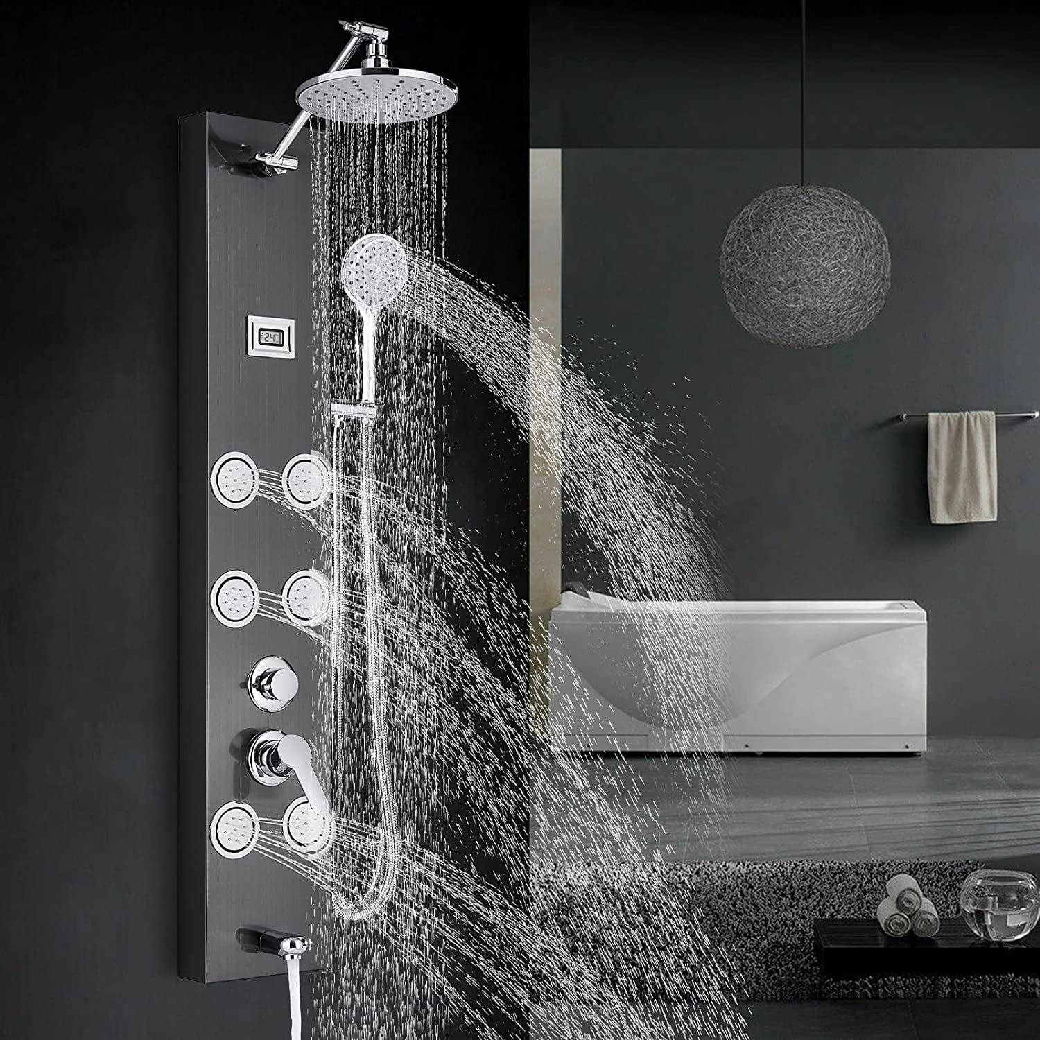Rozin Shower Panel with Mixer Modern Stainless Steel Shower Pystem with