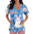 thumbnail image 4 of Womens Easter Scrub Tops V-Neck Short Sleeve Stretch Bunny/Egg Printed Nurse Working Uniforms, 4 of 5