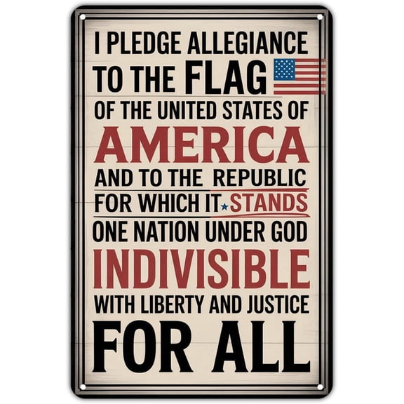Patriotic American Flag Pledge Vintage Metal Tin Sign, USA Flag Wall Art for Home Bedroom Dorm Yard Garden Outdoor Decor, 8 x 12 Inch