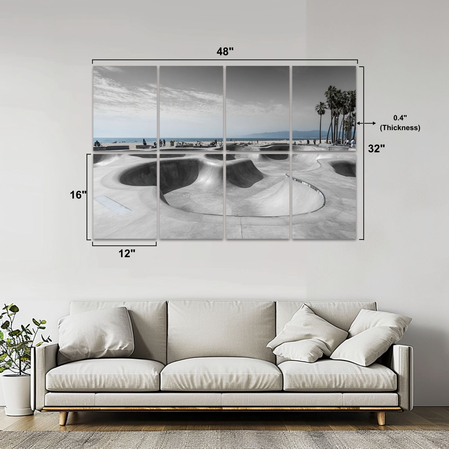 8 Pack Art Acoustic Panels Sound Absorbing Venice Beach Skate Park White Decorative Soundproof Wall Panels Self Adhesive for Nursery Game Room Bedroom 48"x32"